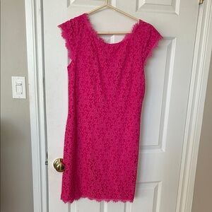 Diane Von Furstenberg Vibrant Pink Knee Length Dress Quiet Luxury Boho Size 10